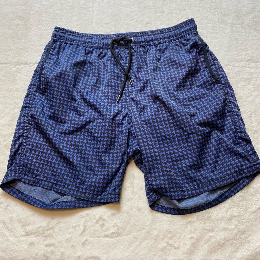 Mr Swim Black And Blue Houndstooth Design Swim Trunks Size Medium